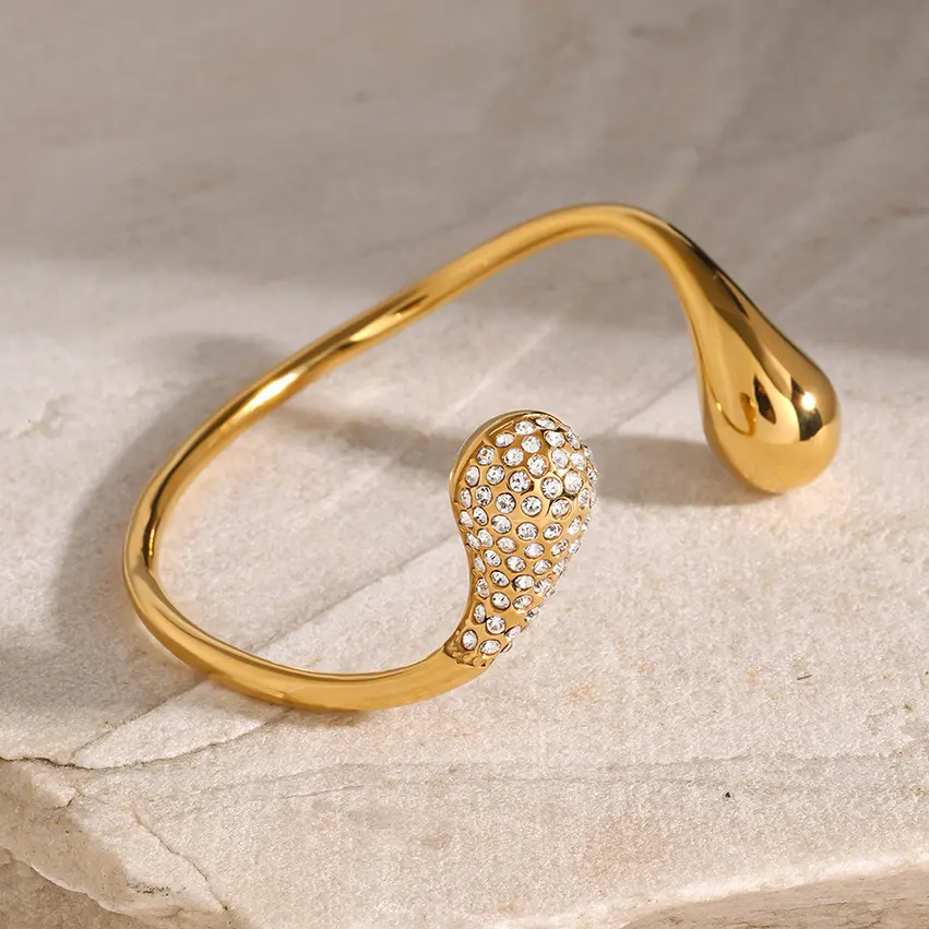 Pulsera de mujer de acero inoxidable chapada en oro de 18 quilates con diamantes de imitación y forma de gota de estilo simple de lujo de 1 pieza h5 